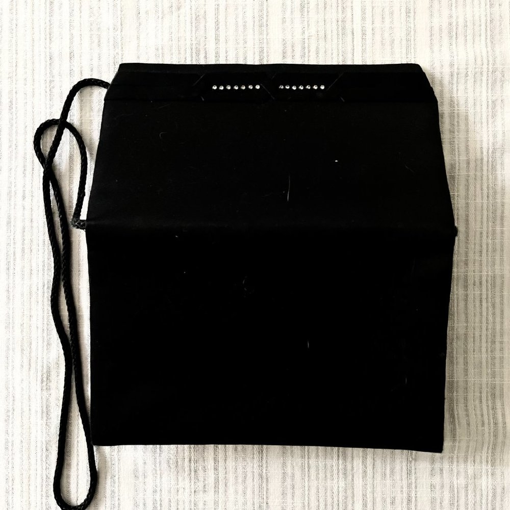 Vintage Carla Marchi Black/Crystal Black "Envelope Clutch" Satin Crossbody - Picture 4 of 7
